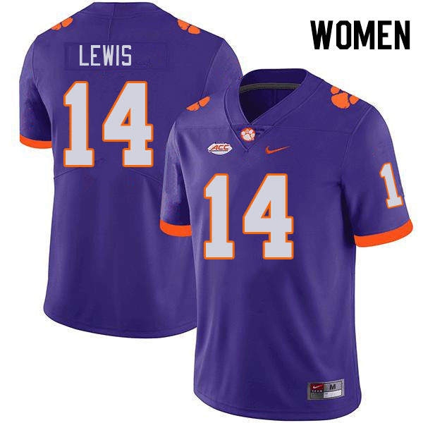 Women #14 Shelton Lewis Clemson Tigers College Football Jerseys Stitched-Purple - Click Image to Close